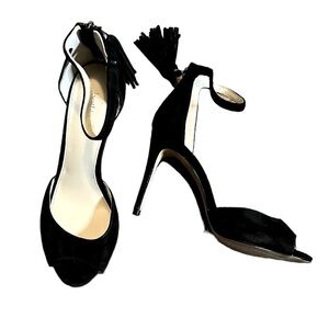 Women’s Botkier Peep Toe Heels Size 8 Black Suede Zip Back Tassels